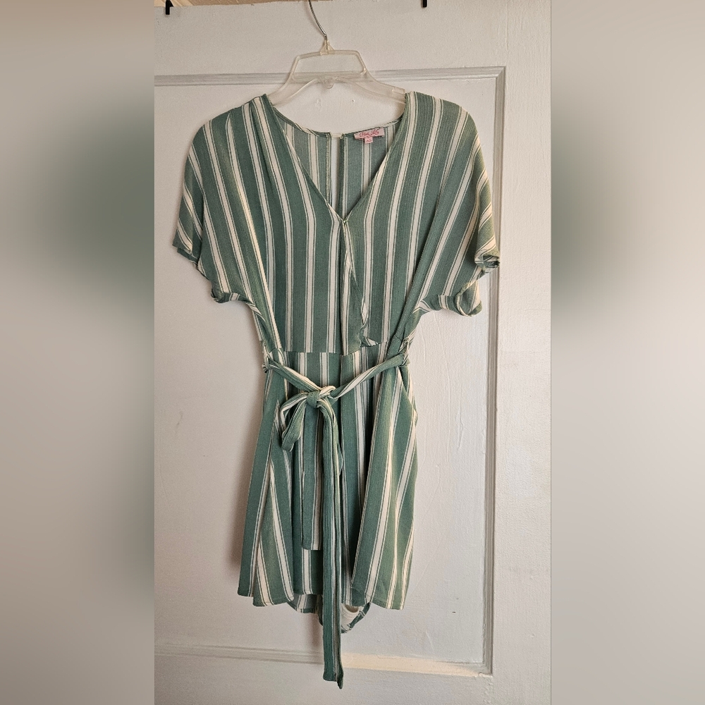 Striped Green and White Romper